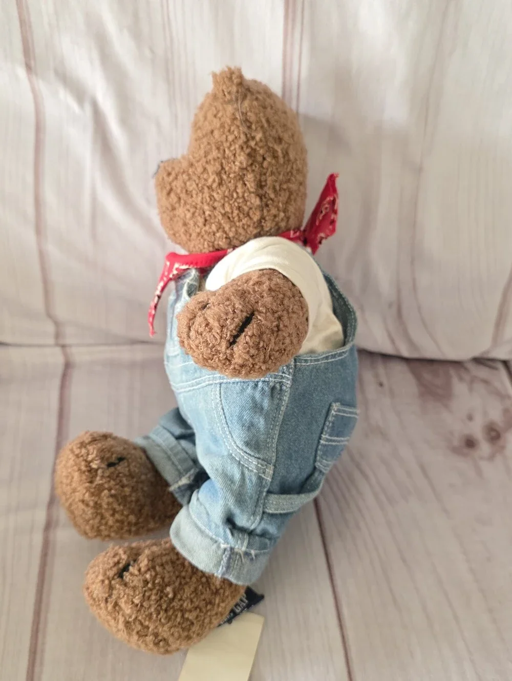 Baby Gap Brannan Teddy Bear Plush Toy Curly Brown Denim Overalls 13 Inch